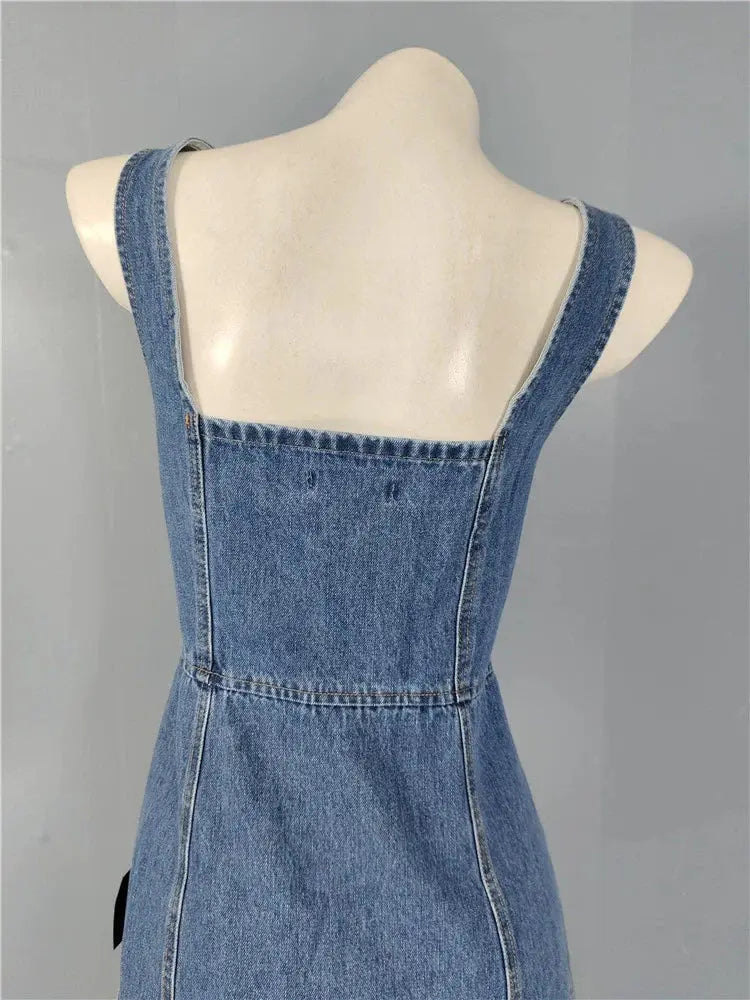 Denim Square Neck Slim Mini Dress