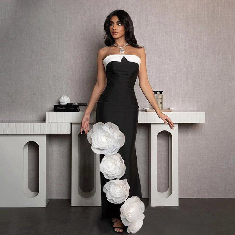 3d Flower Maxi Bandage Dress in black