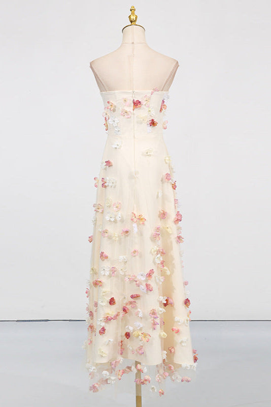 Off-Shoulder Embroidered Maxi Dress in Apricot
