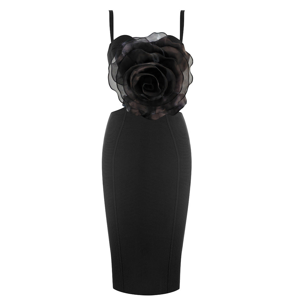 Mesh Flower Bandage Midi Dress