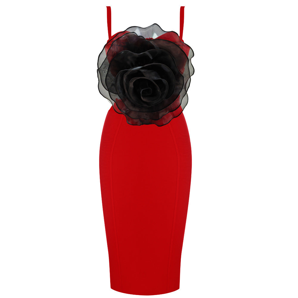 Mesh Flower Bandage Midi Dress