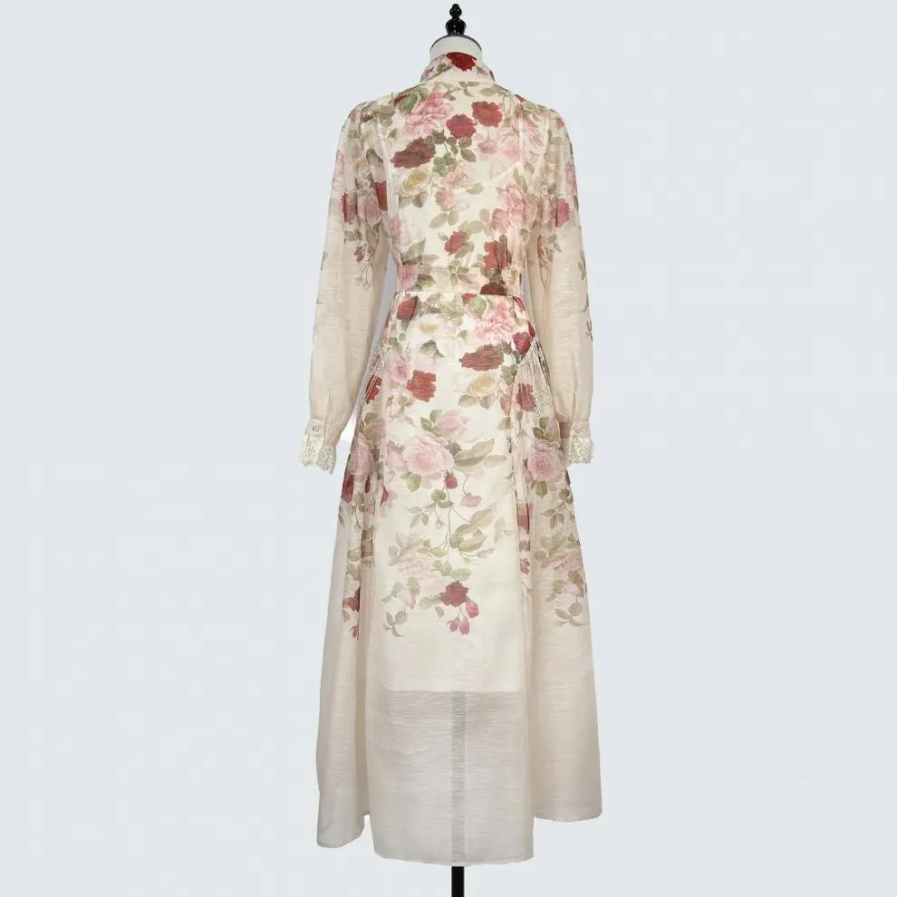 Long Sleeve Floral Printed Woven Maxi Dress