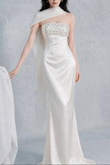 Rhinestone Embellish Satin Maxi Dress - White