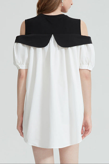 Off-Shoulder Contrast Mini Dress
