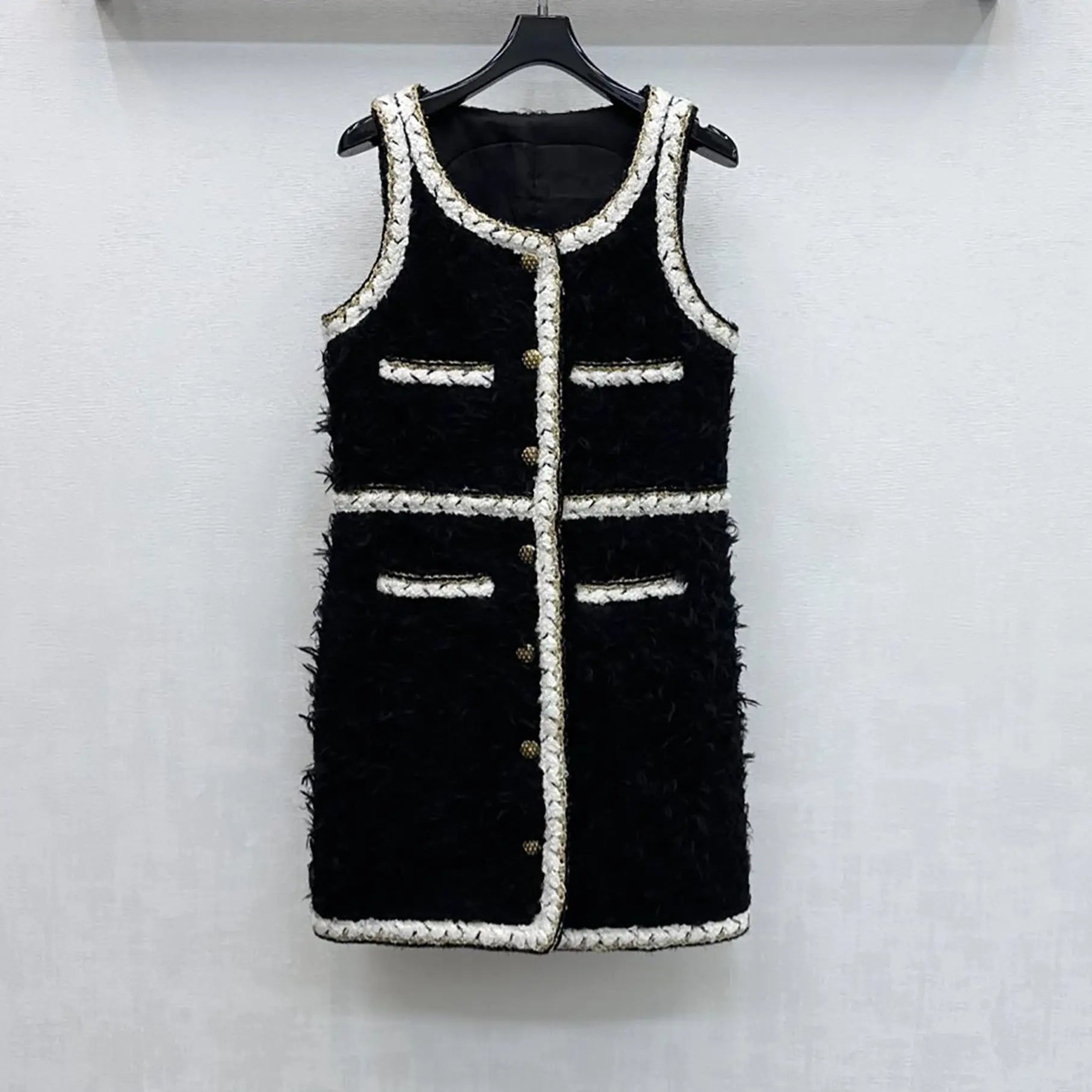Wool sleeveless Short Dress in black