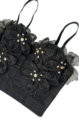 Strap Sheer Mesh 3D Flower Rhinestone Corset Bustier Top