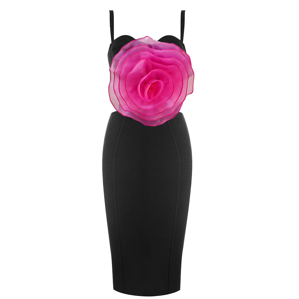 Mesh Flower Bandage Midi Dress
