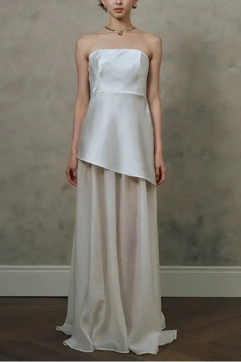 Satin Spliced Maxi Dress in Black and White