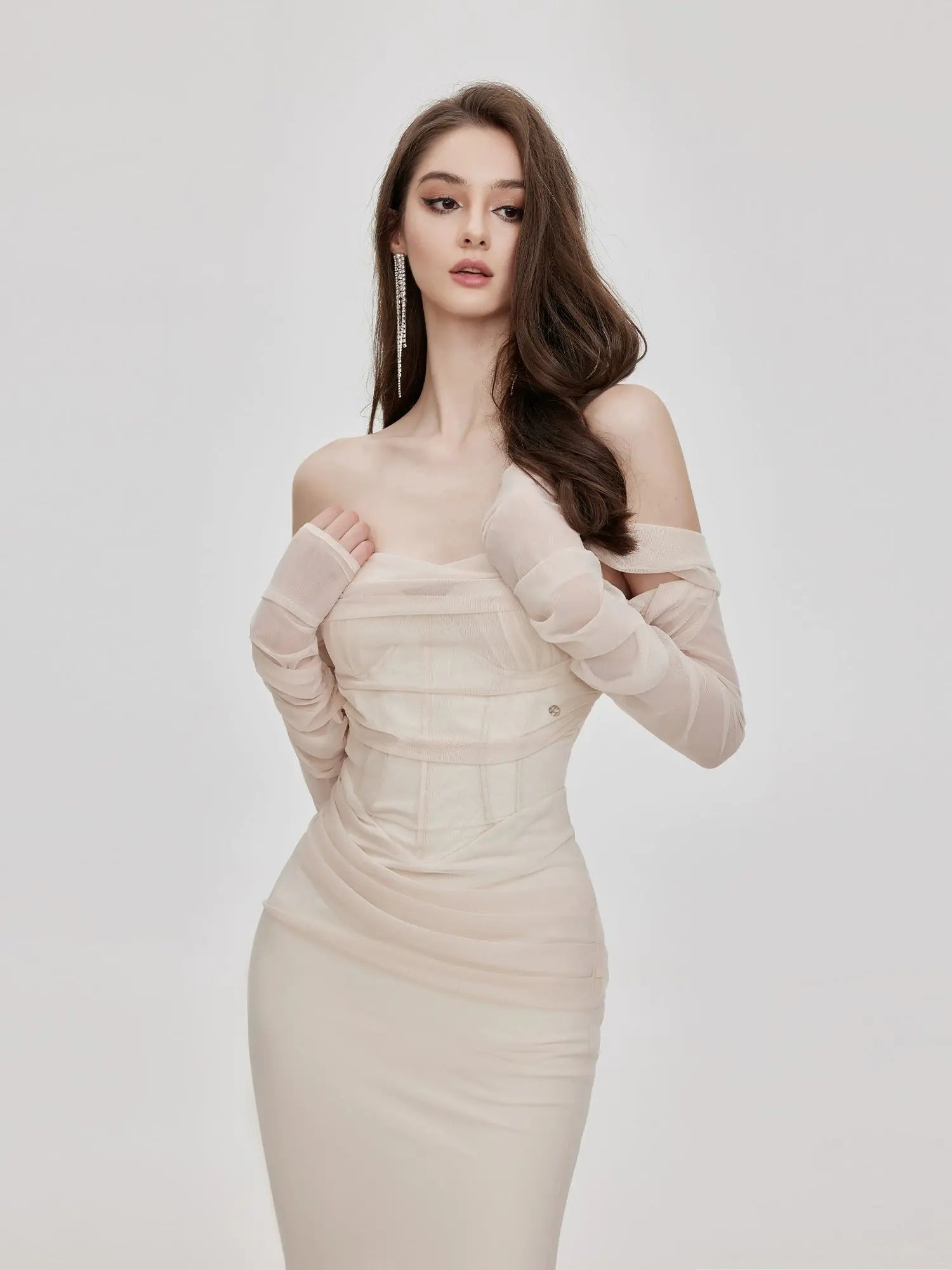 Mesh Off-Shoulder Maxi Dress