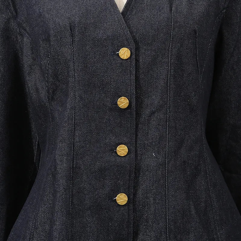 Single-breasted Top Skirt in Navy Blue