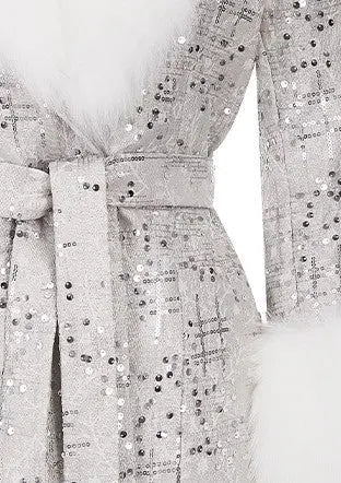 Sliver Tie Long Sleeve Long Fur Autumn Coat