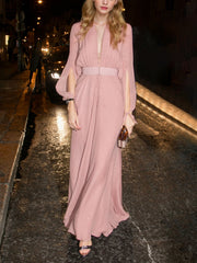 Pink Long-Sleeved Maxi Dress