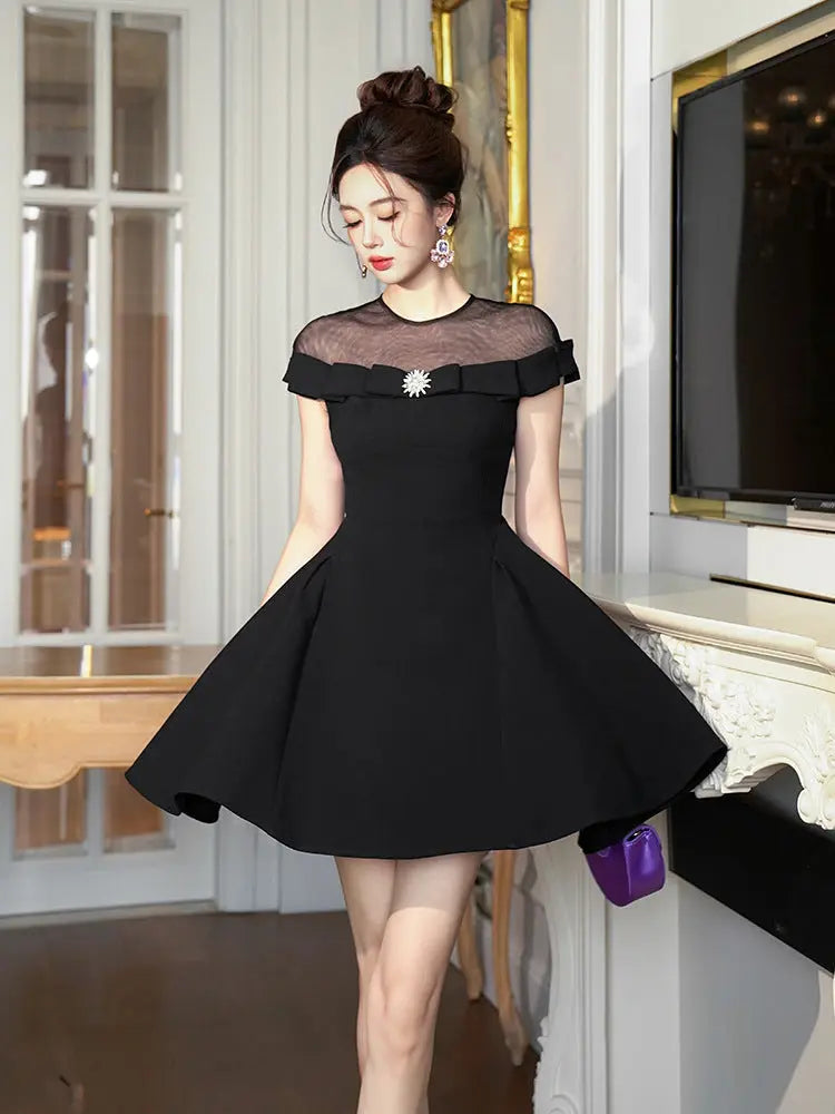 Black Off-Shoulder A-Line Mini Dress