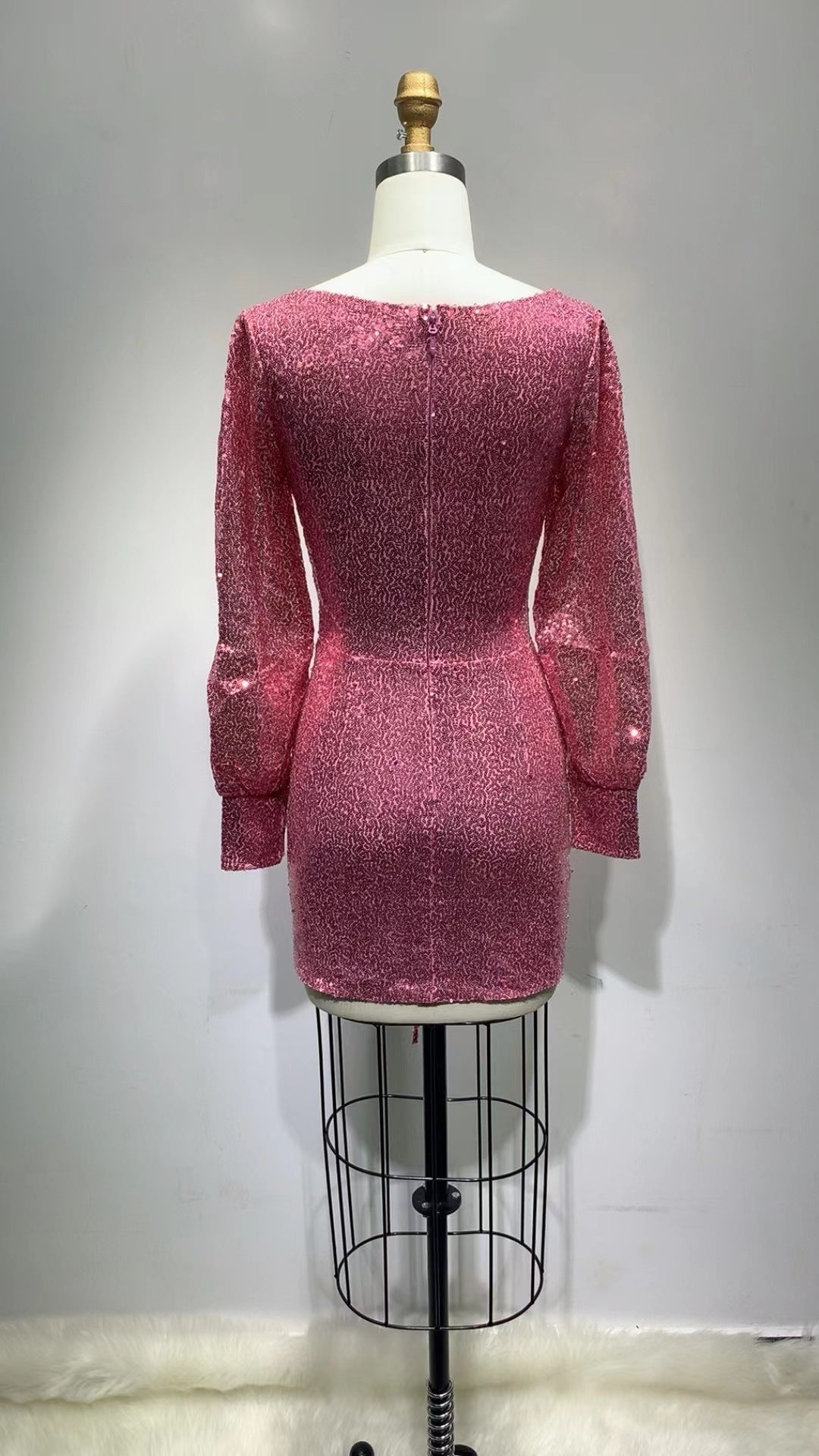 Ruched Cut Out Sequin Mini Dress in Pink