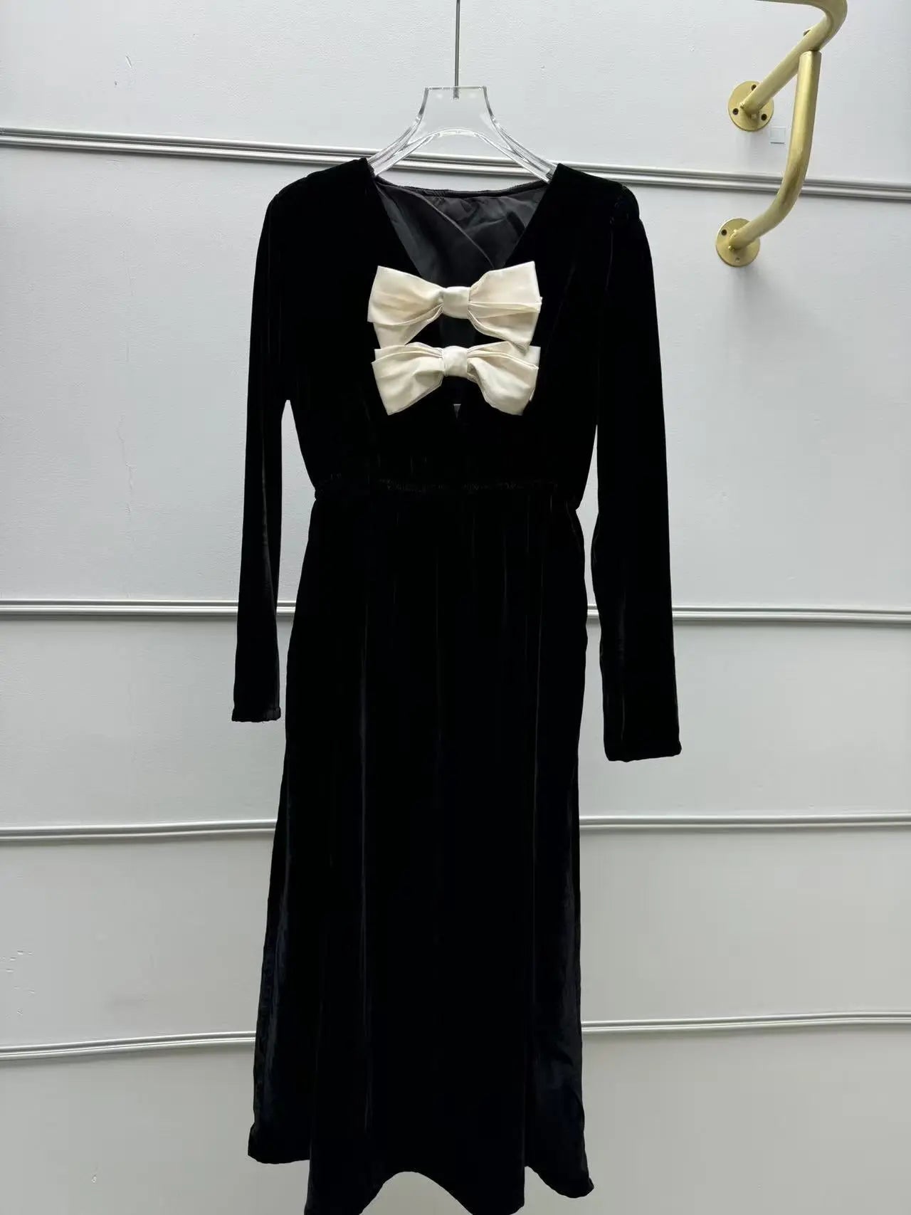 Black V-Neck Cutout Midi Dress