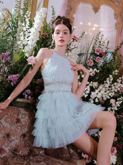 Sleeveless Halter Layered Party Dress