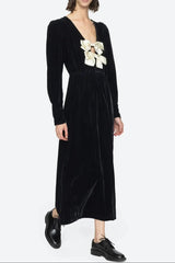 Black V-Neck Cutout Midi Dress