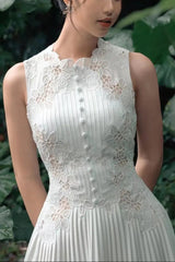 Lace Embroidery Midi Dress in White