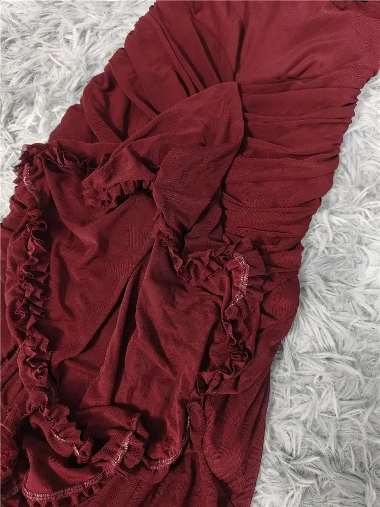 Mesh Ruffle Waist Maxi Dress