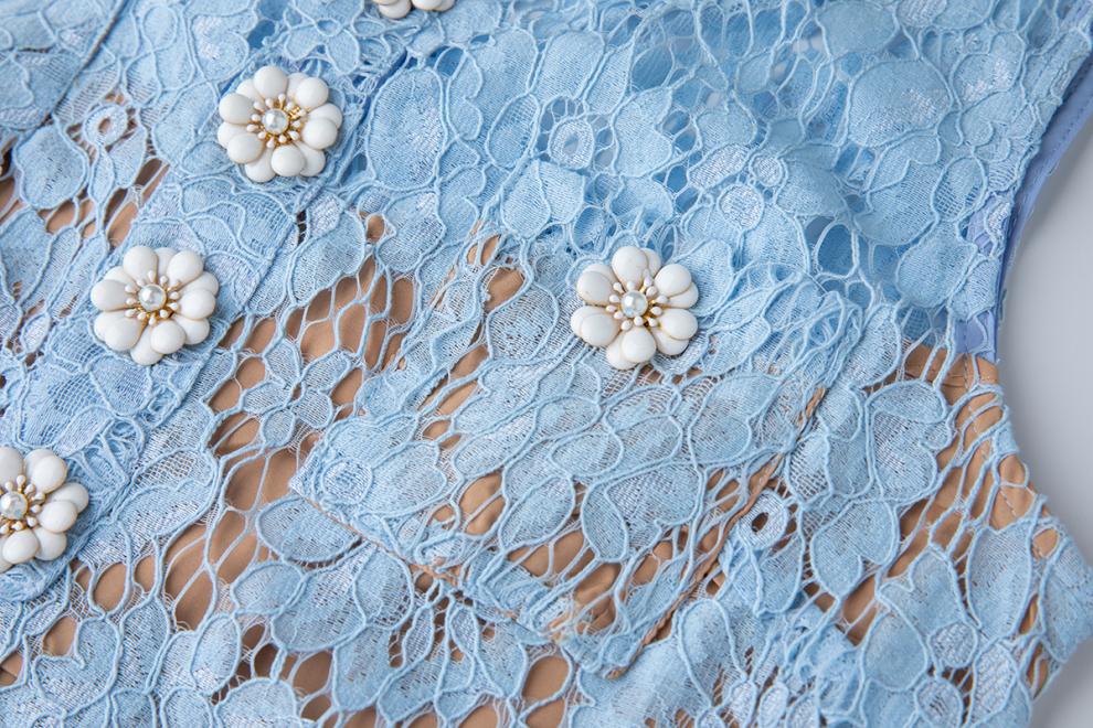 Hollow Pencil Lace Mini Dress in Blue