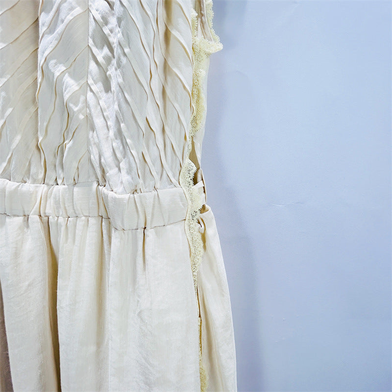 Sleeveless Lace Detail Maxi Dress in Light Yellow
