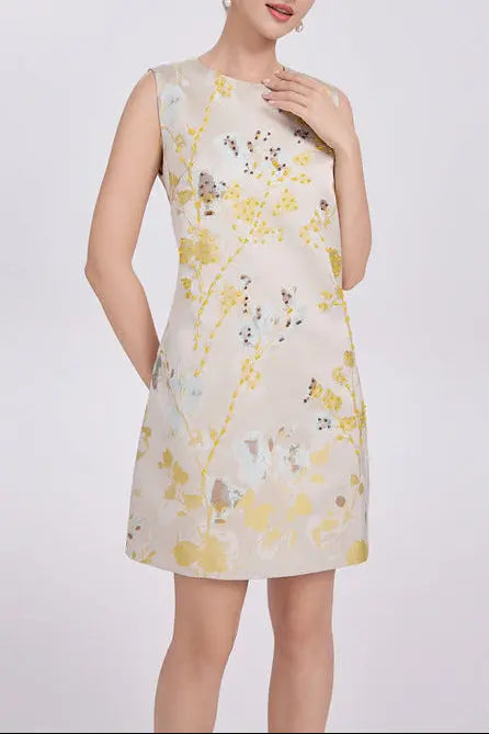 Sequin Floral Embroidery Sleeveless Mini Dress