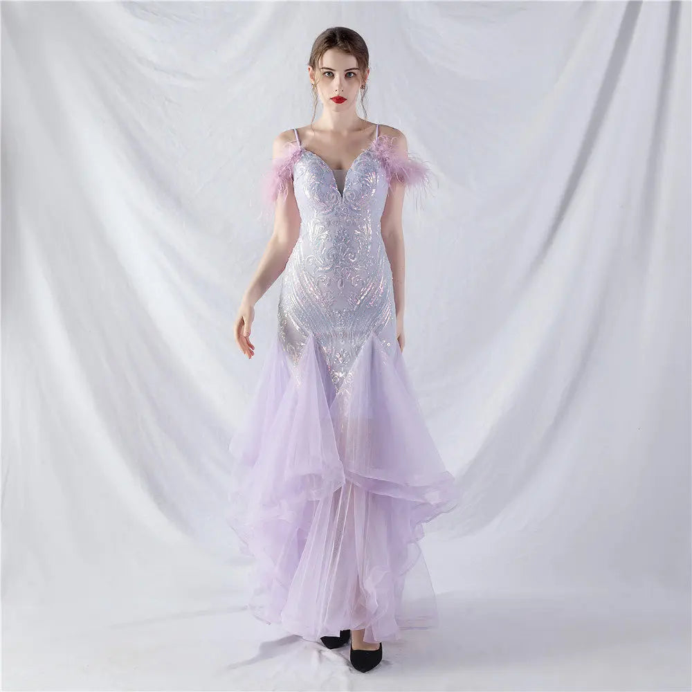Feather Sequin Maxi Dress