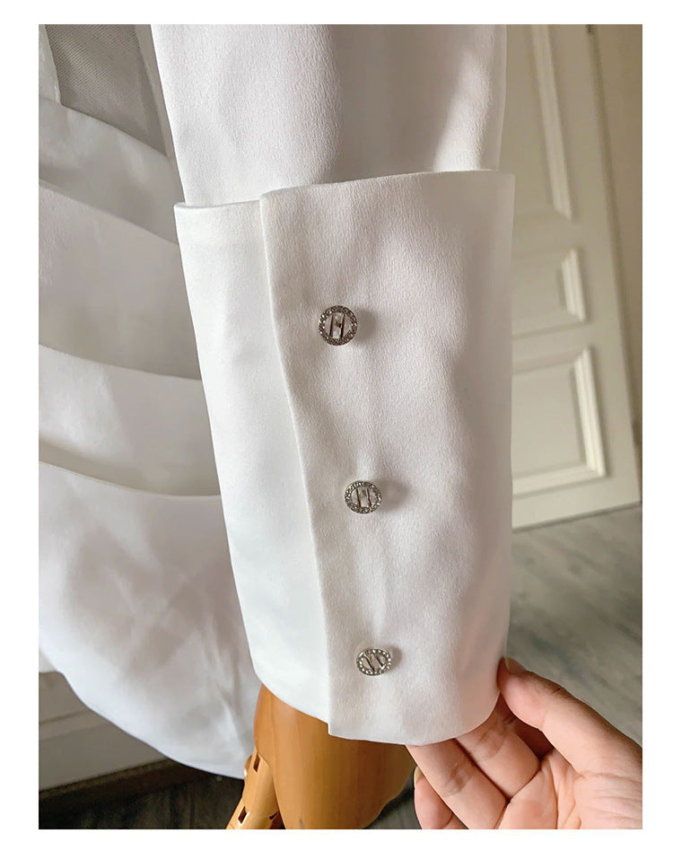 Deep V See-Through Fishbone Hip Blazer Mini Dress in White