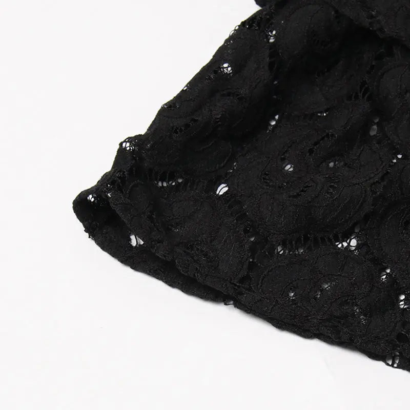 Long Sleeves Layered Lace Mini Dress in black