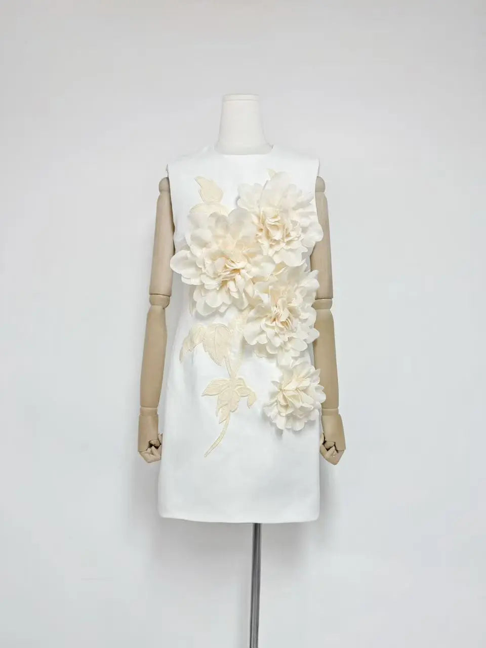 3D Flower Embellished Mini Dress in Black