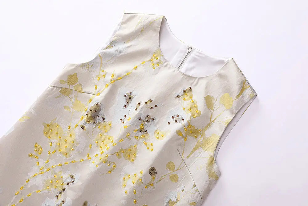 Sequin Floral Embroidery Sleeveless Mini Dress