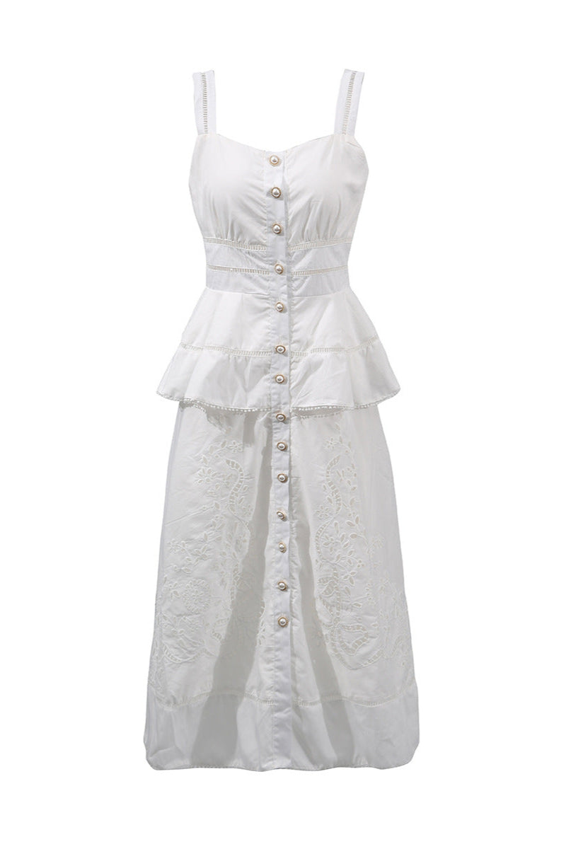 Peplum Hollow Midi Dress in Beige