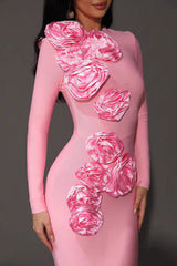 3D Flower Bandage Maxi Dress in Pink
