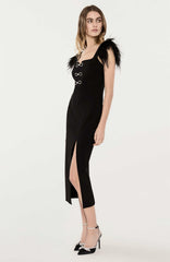 Bows High Diamond Bandage Midi Dress