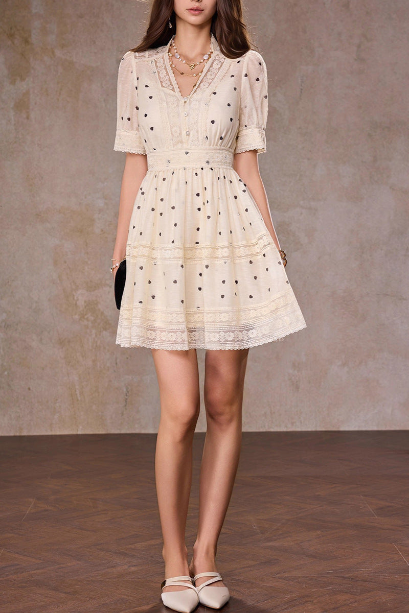 V-Neck A-Line Mini Dress in Apricot