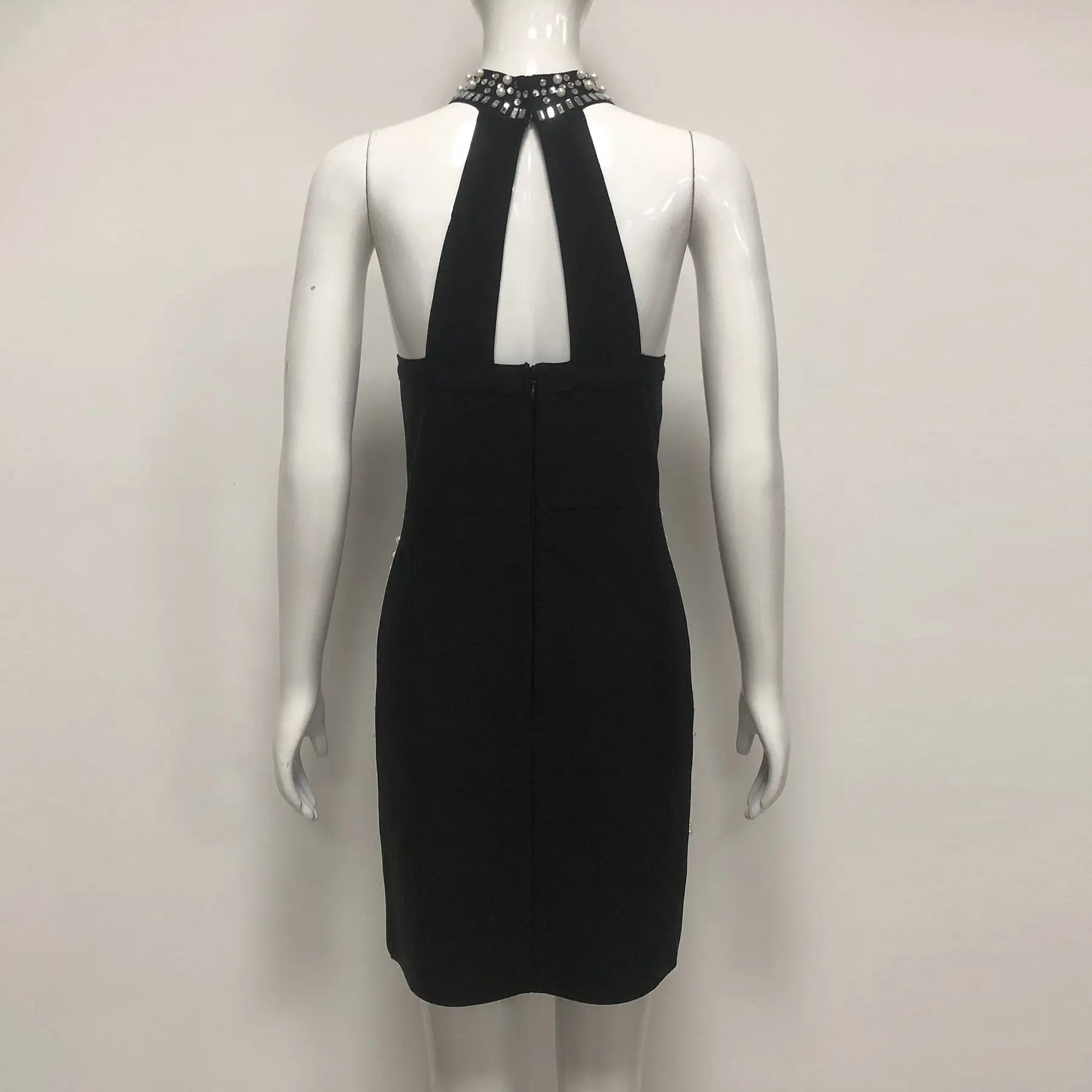 Rhinestone Halter Mini Dress in Black