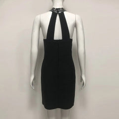 Rhinestone Halter Mini Dress in Black