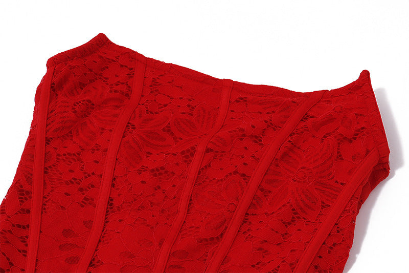 Red Bandage Backless Floral Lace Corset mini Dress