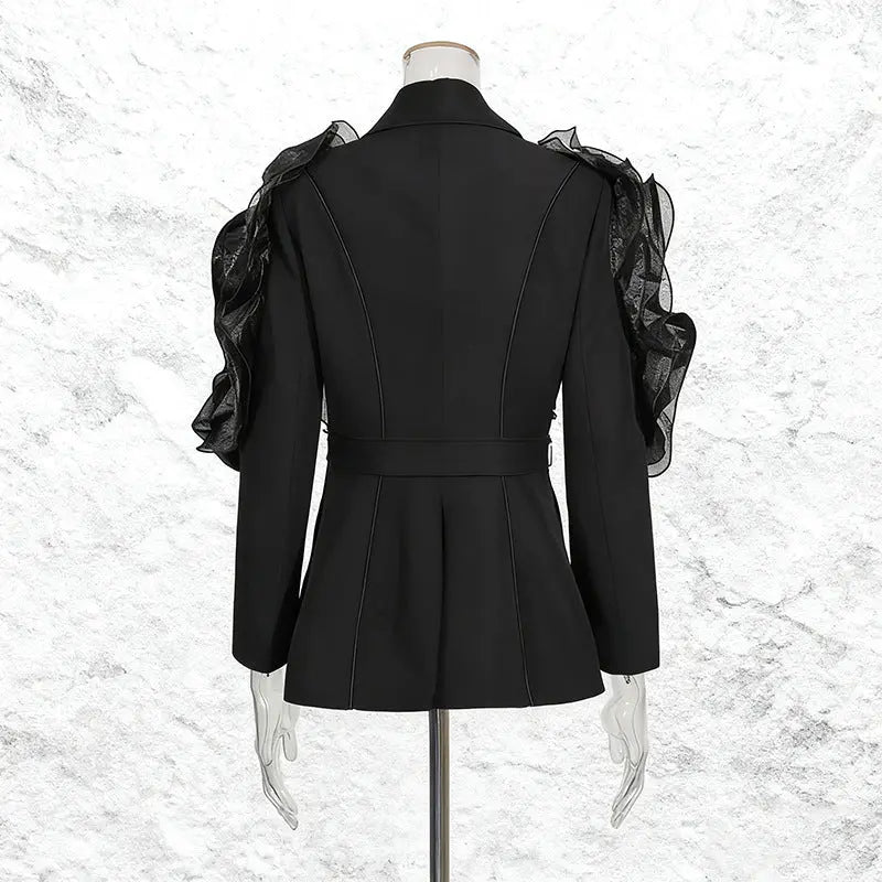 Ruffle Embellished Blazer in Black