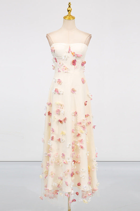 Off-Shoulder Embroidered Maxi Dress in Apricot