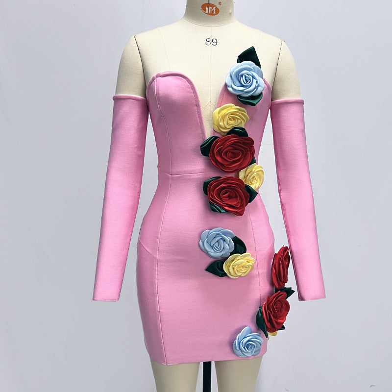 3d Flower Top Mini Dress