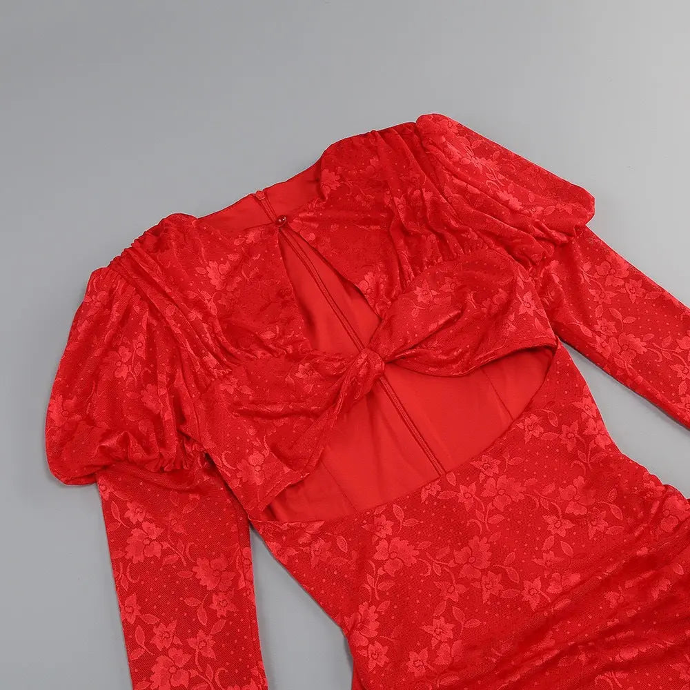 Floral Cutout Mini Dress - Red