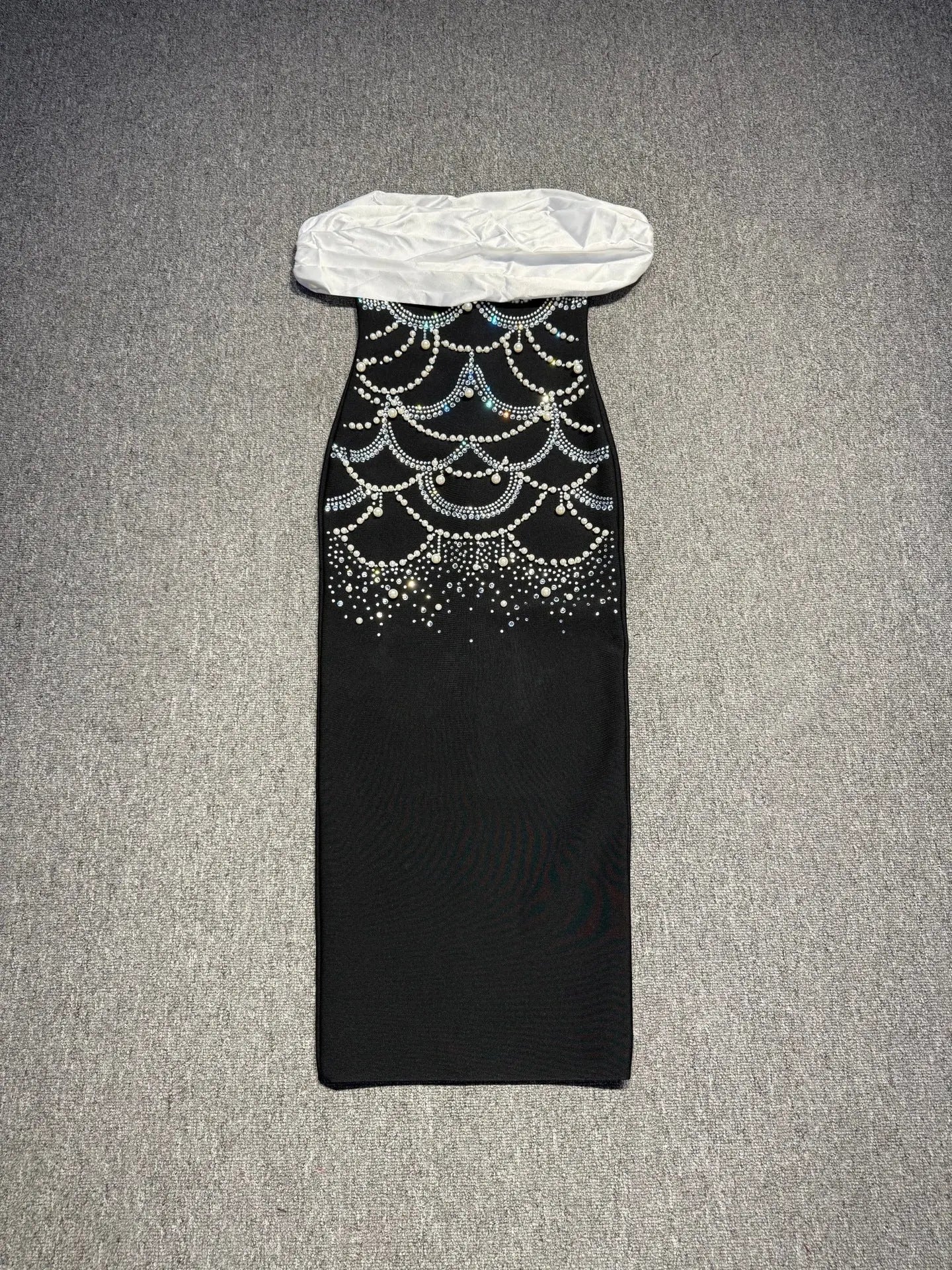 Beading Rhinestone Midi Dress in Black