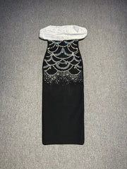 Beading Rhinestone Midi Dress in Black
