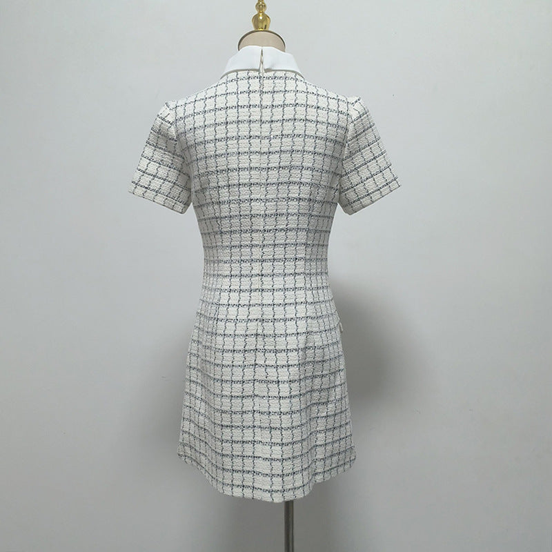 Buttons Check Mini Dress in White