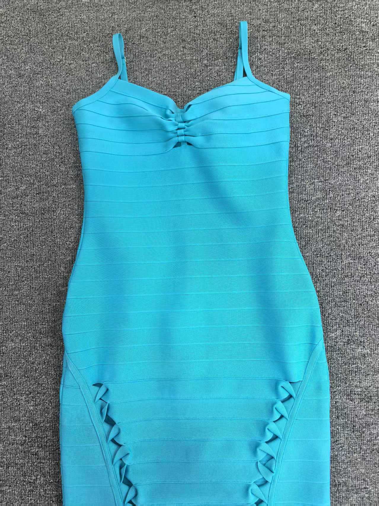 Hollow Bandage Maxi Dress in Blue