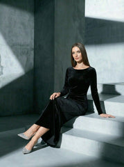 Black long-Sleeve Backless Maxi Dress