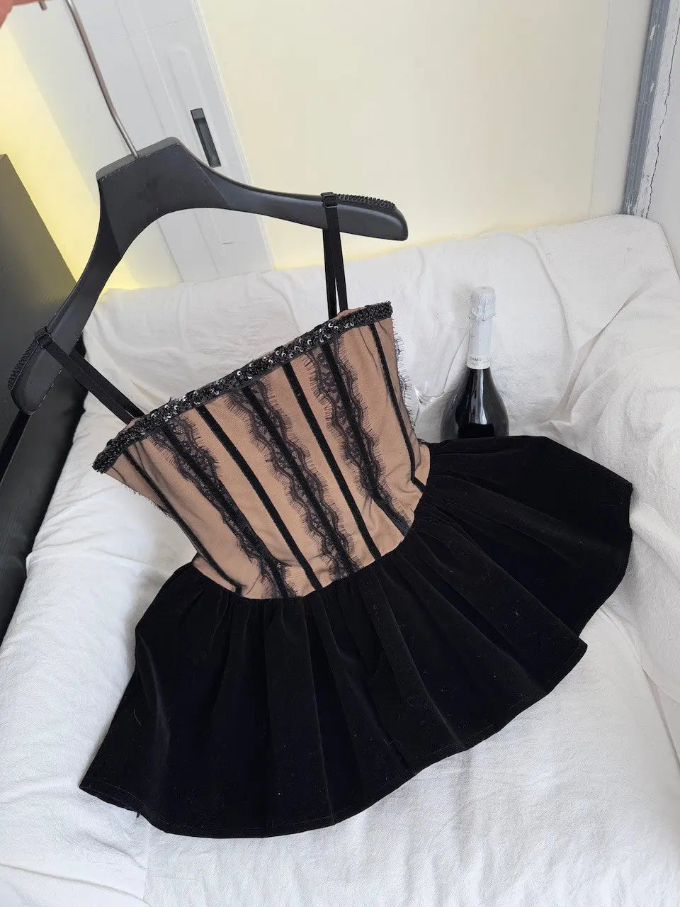 Black Corset Lace Flare Mini Dress