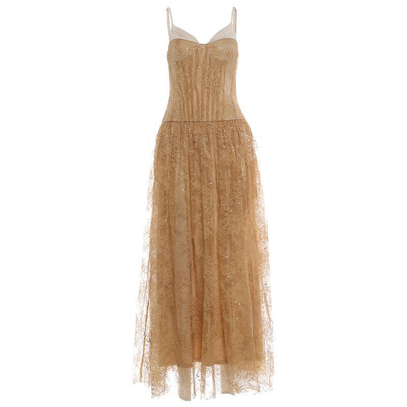 Rose Asymmetrical Waist Strap Maxi Dress - Khaki