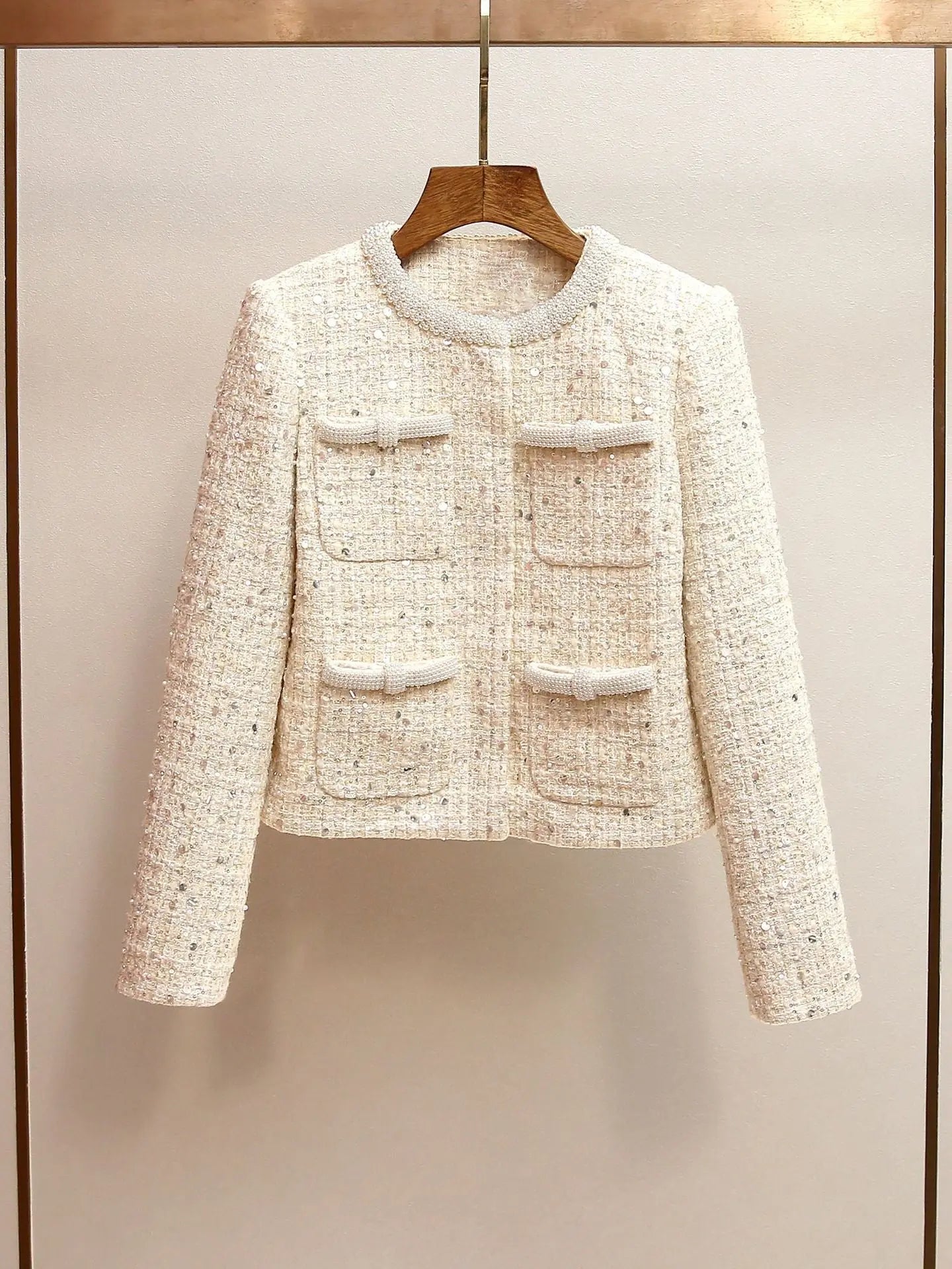 Cream Embellished Boucle Jacket